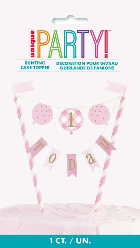 Pink Gingham 1st Birthday Cake Topper