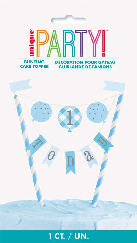 Blue Gingham 1st Birthday Cake Topper
