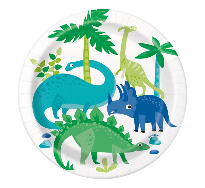 Blue & Green Dinosaur Round 7" Dessert Plates, 8ct (Small)