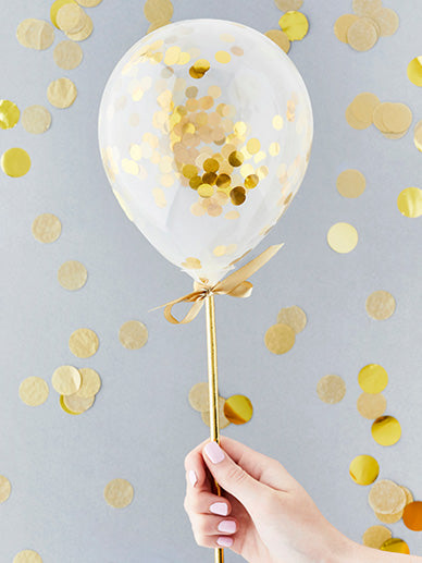 Gold Mini Confetti Balloon Wands