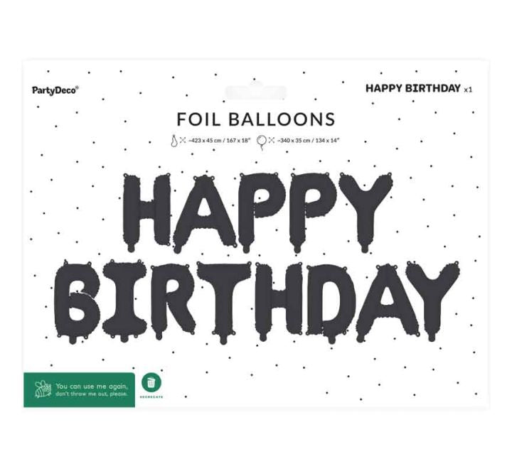 Foil Balloon Happy Birthday,, black