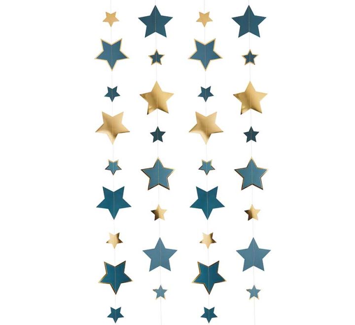 Gold & Teal Trailing Star Hanging Decoration 5M