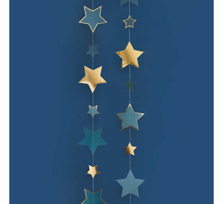 Gold & Teal Trailing Star Hanging Decoration 5M