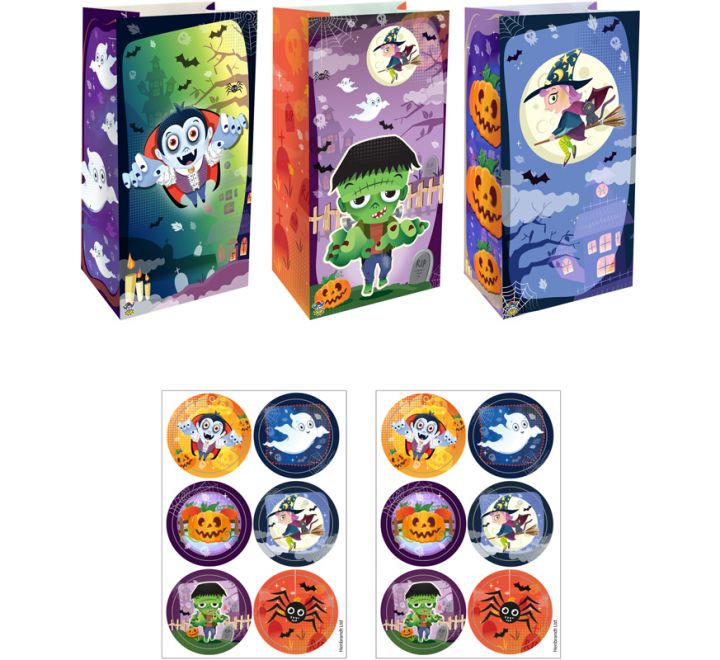 Halloween Bags With Stickers (12 Pieces)