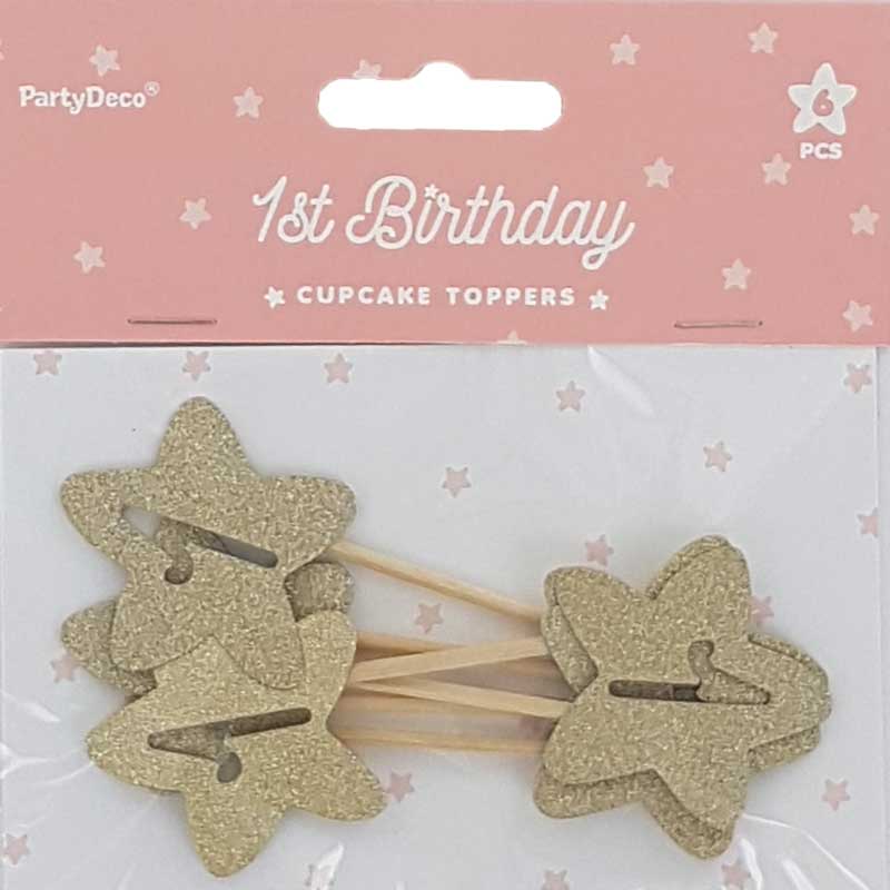 1st Birthday Cupcake Toppers In Gold Glitter