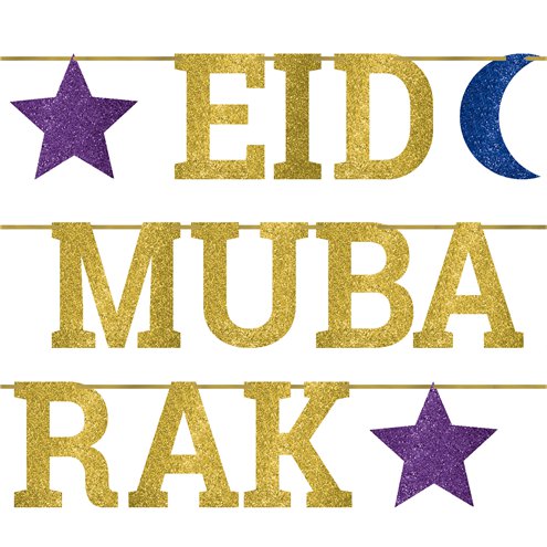 Eid Ribbon Glitter Letter Banner - 3.65m