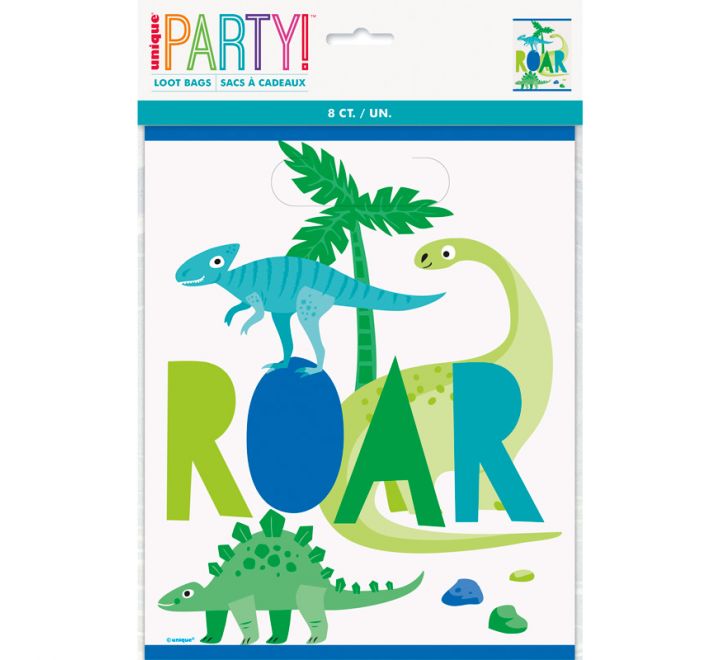 Blue & Green Dinosaur Loot Bags (8 Pieces)