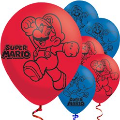 Super Mario Red & Blue Balloons - 9" Latex (6pk)
