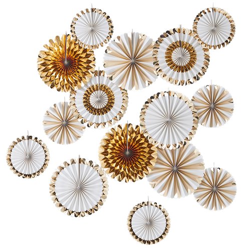 Gold & White Paper Fan Decorations